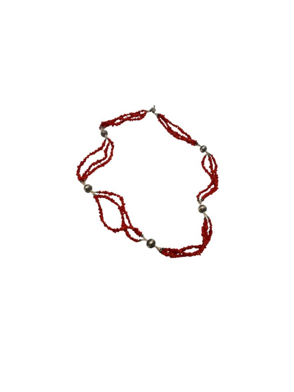 Carolyn Pollack Relios 3 Strand Beaded Necklace Orange Red Coral Southwestern